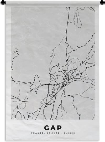 Wandkleed - Wanddoek - Plattegrond – Kaart – Stadskaart – Frankrijk - Gap - 120x180 cm - Wandtapijt