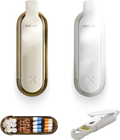 Draagbare tablettenbox voor dagelijks gebruik met 4 aparte vakken, ideaal voor medicatieorganisatie en pillenbeheer (2 stuks)