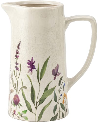 Clayre & Eef Decoratie Kan Beige Keramiek Bloemen