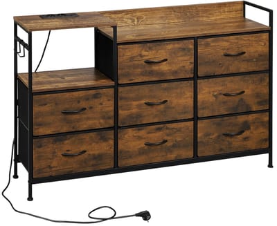 Opbergkast - Ladekast - 8 Stoffen Laden - 132 x 88 x 30 cm (W x H x D) - Ladekast met Laadstation - Bruin