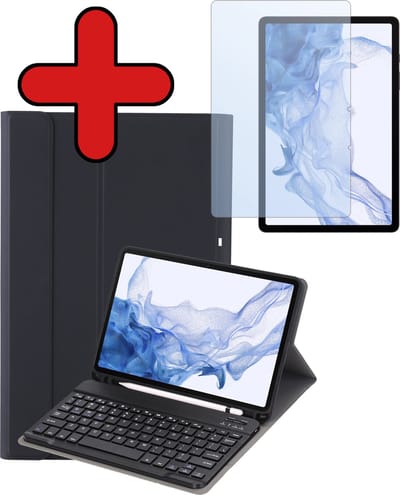 Hoes - Geschikt voor Samsung Galaxy Tab S9 - Met Screenprotector - Toetsenbord Case - Keyboard Book Cover - Hoesje - Zwart