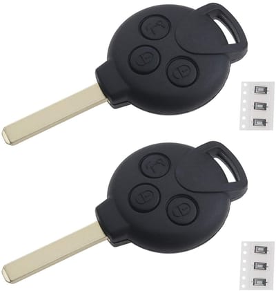 By shayne - 2 x autosleutel behuizing - Sleutelhanger - Zwart - Afstandsbediening - Beschermhoes - Geschikt voor Smart Fortwo 451 - 3 knoppen