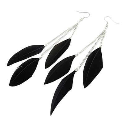 Fako Bijoux® - Oorbellen - Veren Trio Smal - Zwart