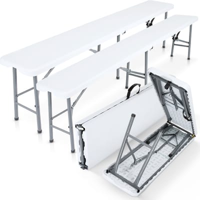 AREBOS Tuinbank - Set van 2 stuks - Picknickbank - Inklapbaar - Tuinbanken - 183 x 28 x 43 cm - Wit