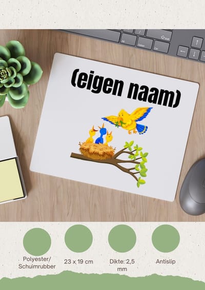 Akyol - vogels en nest met eigen naam Muismat - Vogels - dieren liefhebber - iemand die houdt van vogels - verjaardag - cadeau - kado - geschenk - 23 bij 19 cm