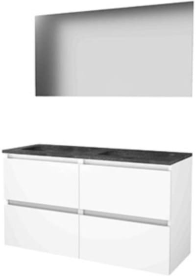 Basic-Line Ultimate 46 Badkamermeubelset - 120 x 46 cm - Greeploos - 4 Lades - Hardstenen Wastafel - Zonder Kraangat - Spiegel met Indirecte LED Verlichting - Ice White