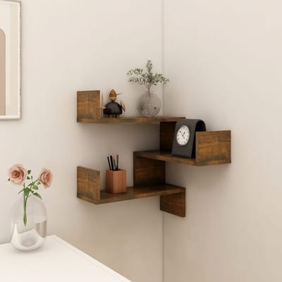 vidaXL - Wandhoekschappen - Muurmontage - Gerookt - eiken - 40 - x - 40 - x - 49,5 - cm