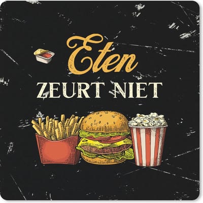Muismat 20x20 cm - Mousepad Eten - Vintage - Quote - Muismatten - Cadeau voor vrouw - Cadeau voor man