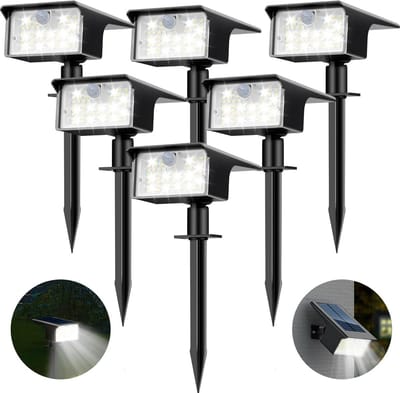 6-Pack LED Buitenlampen op Zonne-energie met Bewegingsmelder - Waterdicht IP65 - Koudwit Licht voor Tuin en Oprit