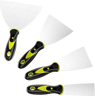 4 stuks putty messenset, schilderspatels van roestvrij staal, gipsspatel met kunststof handvat met ophanggat voor het afkrabben en verwijderen van behang