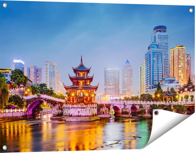 Gards Tuinposter Rivier bij Stad Guiyang in China - 90x60 cm - Tuindoek - Tuindecoratie - Wanddecoratie buiten - Tuinschilderij