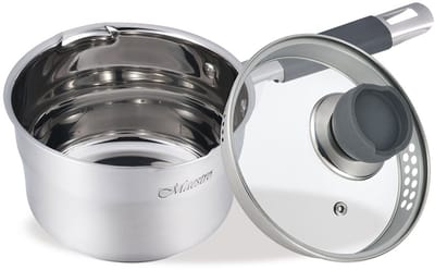 Maestro MR-3507-16S Steelpan met Afgietsysteem - Ø 16 cm - 1.7 Liter - Roestvrij Staal (RVS) - Siliconen Handgreep - Glasdeksel - Inductie & Alle Warmtebronnen