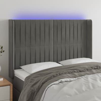 vidaXL - Hoofdbord - LED - 147x16x118/128 - cm - fluweel - lichtgrijs