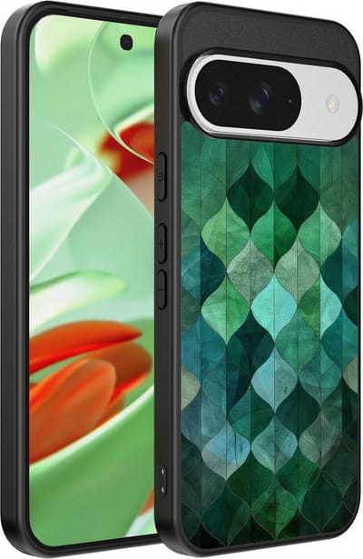 Geschikt voor Google Pixel 9 Pro Telefoonhoesje met Groene Bladeren Opdruk - TPU Backcover Case Green Leafs Design - Groen - Smartphonica geschikt voor Google Pixel 9 Pro