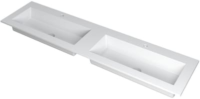 INK Kraft Wastafel Dubbele Bak met 2 Kraangaten - 1800x450x10 mm - Mat Wit