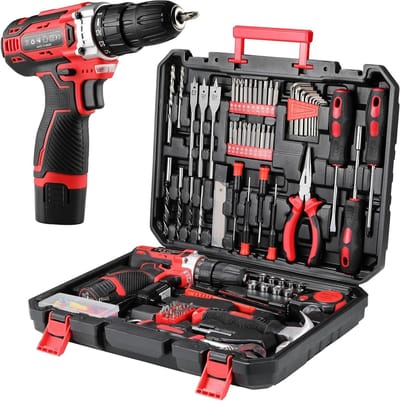 Gereedschapskoffer met Boormachine - Accu Schroevendraaier Set - Doe-het-zelf Klussen - 25+1 Koppelinstellingen - 138 Stuk - Rood