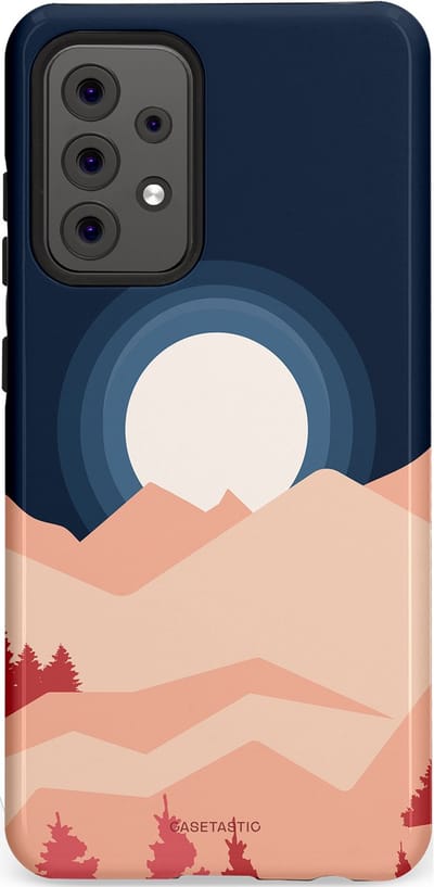 Casetastic hoesje geschikt voor Samsung Galaxy A52 (2021) 5G / Samsung Galaxy A52 (2021) 4G - Dubbellaagse bescherming - Bergen bij maanlicht - Fashion Case - Zwart Perzik Zand Koraal