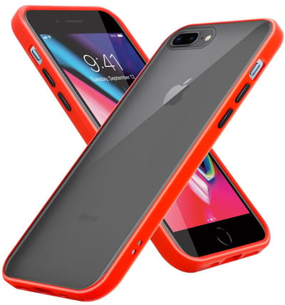 Cadorabo Hoesje geschikt voor Apple iPhone 6 PLUS / 6S PLUS / 7 PLUS / 7S PLUS / 8 PLUS in Mat Rood - Zwarte Knopen - Hybride beschermhoes met TPU siliconen Case Cover binnenkant en matte plastic achterkant