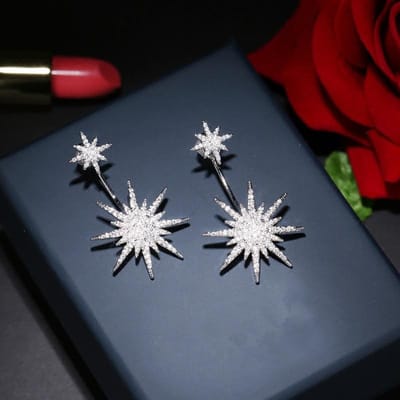 Statement Big Star Volledige Zirkoon Hangende Oorbellen Mode Elegant Luxe Oorsieraden Voor Vrouwen Bijoux black