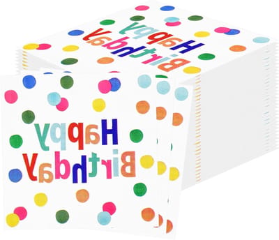 60 kleurrijke gestippelde servetten voor verjaardagen, 33 x 33 cm, feestdecoratie, kinderverjaardag, babyshower en tafeldecoratie