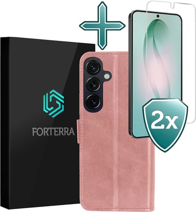 Hoesje Met 2x Screenprotector - Geschikt voor Samsung Galaxy S26 - Luxe Pasjeshouder - Flip Case - Bookcase Portemonee - Kunstleer Book Case - Flipcase Hoes - Book Cover - Walletcase - Portemonneehoes - Rosé goud
