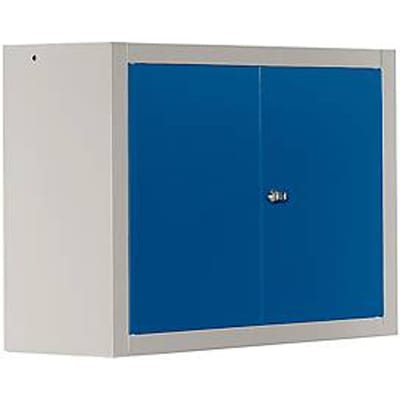 Schäfer Shop Select MS 750 wandkast, tweedeurs, met tussenlegbord, B 750 x D 320 x H 600 mm, staal, witaluminium/enziumblauw