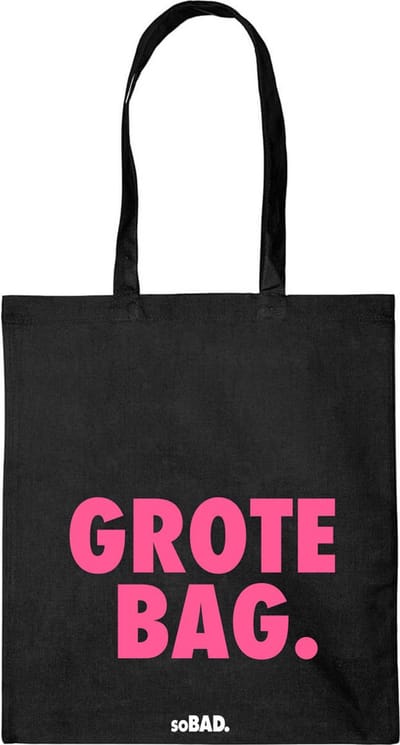 Draagtas Grote bag - fluor roze - katoenen tas - soBAD. - met leuke grappige tekst