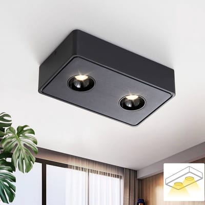 NETTLIFE Opbouwspot LED - 2-Lichts - vierkant - zwart - 11W - Moderne Plafondlamp - 3000K Warm Wit Licht - Metaal - Plafondspot - voor Keuken | Slaapkamer | Hal | Woonkamer- L 22.2cm