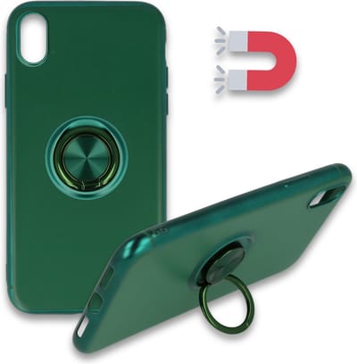 HB Hoesje Geschikt voor Apple iPhone X/XS - Groen - Siliconen Back Cover met Ring Kickstand - Geschikt voor Magneet Houders