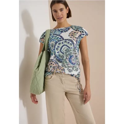 Shirt met korte mouwen, boothals en rimpels