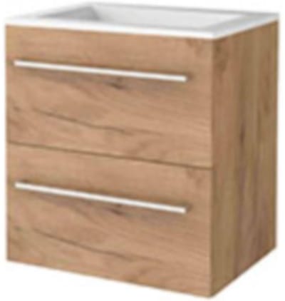 Basic-Line Start 46 Badkamermeubelset - 60 x 46 cm - Met Grepen - 2 Lades - Acryl Wastafel - Zonder Kraangat - Whisky Oak
