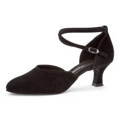 Dames gesloten dansschoenen - Diamant 058 - 068 - 001 - Suede - 5cm lage stabiele hak - Verstelbare enkelband - Drukknoopsluiting - Schokdempend hiel kussentje - Suede zool - Latin, Ballroom, Salsa & Meer - Diamant - Zwart - 42.5