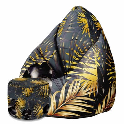 DreamRoots Velvet Zitzak voor Volwassenen – Luxe Beanbag met Voetsteun en Afneembare Hoes – Inclusief Vulling – 80x80x120 cm - Leaves Gold