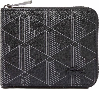LACOSTE Portemonnee The Blend Compact Zip Wallet Monogram Noir Gris Zwart