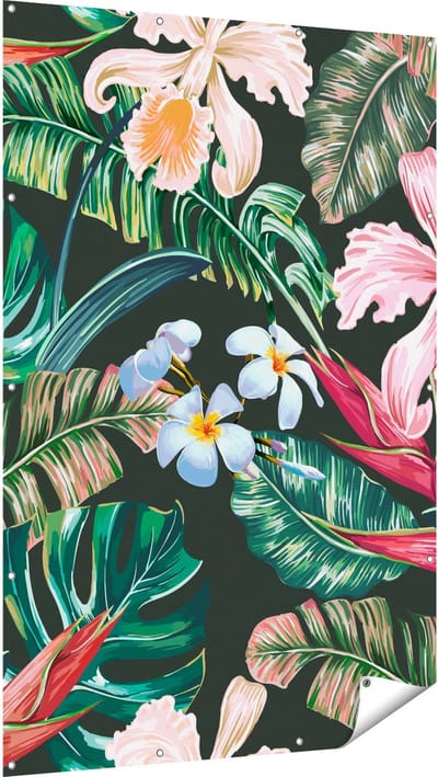 Gards Tuinposter Getekende Tropische Bloemen - Abstract - 120x180 cm - Tuindoek - Tuindecoratie - Wanddecoratie buiten - Tuinschilderij