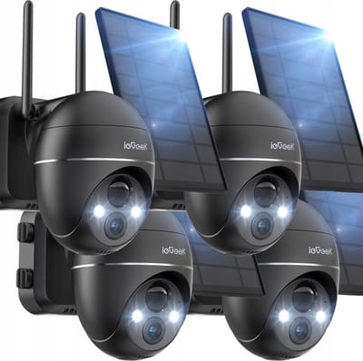 ieGeek 5MP Beveiligingscamera's Draadloos Buiten, Zonne-energie Buiten Beveiligingscamerasysteem 360° PTZ met Spotlight & Sirene, 2.4Ghz Buitencamera's voor Thuisbeveiliging, Kleuren Nachtzicht, Werkt met Alexa, 4 stuks