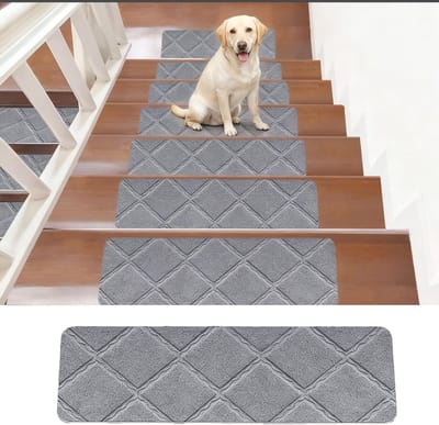Dailygoods - Trapmatten, zelfklevend, voor binnen, 15 stuks, 55 cm x 19 cm, traptreden antislip, kan worden uitgeknipt, herbruikbaar om huisdieren, ouderen, kinderen te beschermen (Lichtgrijs)