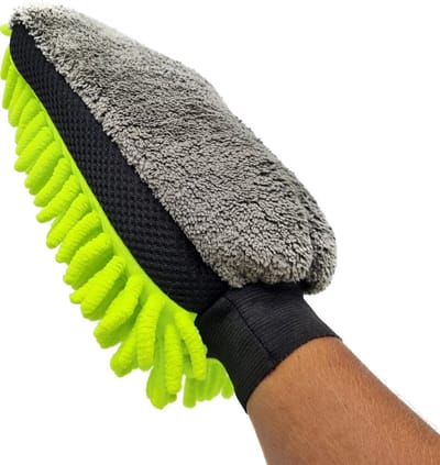 *** Auto-Handschoenen - Microvezel Schoonmaaksponsen - Autosponsen - Was-Handschoenen - Auto Wassen - Schoonmaaksponsen - Grijs/Groen - van Heble® ***
