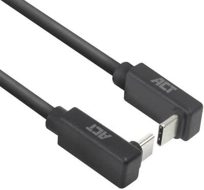 ACT USB 3.0 10Gbps 60W USB Type-C (haaks boven/beneden) naar USB Type-C (haaks boven/beneden) kabel, 1 meter AC7477