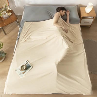 Sac de couchage léger en coton lavé Classe A Sac de couchage de voyage portable et doux pour adulte Drap de lit anti-salissures pour hôtel de voyage 180x205cm 1pc