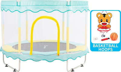 FOXSPORT Trampoline - inclusief veiligheidsnet - 150cm - oranje - trampoline voor kinderen - huishoudelijk speelgoed - tot 100kg - Blauw