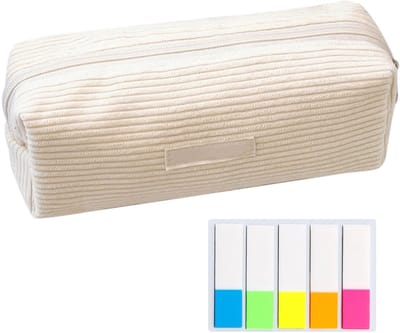 Dailygoods- Etui Corduroy - Grote Schrijfwarentas - Make-uptas - Etui met Ritssluiting - 100 Indexstickers - Afmetingen 6 x 19 x 7 cm - Opbergtas
