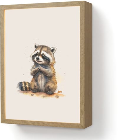 Wandlamp 30x40 cm - Oplaadbaar - Wasbeer - Waterverf - Kleuren - Dieren - Kids - Wandlampen binnen woonkamer - Slaapkamer lamp - Decoratieve nachtlamp - Vloerlamp draadloos