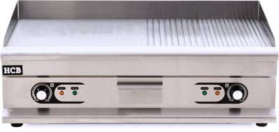 HCB® - Professionele Horeca Bakplaat - 1/2 geribbeld - 400V - RVS / INOX - Electrisch Grill apparaat - 52x100x33 cm (DxBxH) - 51 kg - 6850