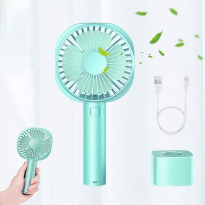 Draagbare Ventilator, Mini Stille USB Ventilator Met Voet, 3800mAh Oplaadbare Accu, 3 Snelheden Voor Camping, Kantoor & Reizen, Blauw