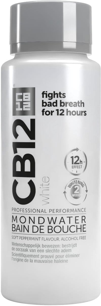 CB12 White Mondwater - Frisse Adem en Whitening effect - 12 uur bescherming - Met fluoride en pepermuntsmaak - Alocholvrij - 250ml