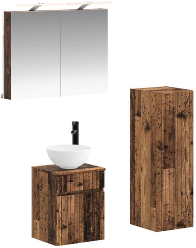 vidaXL Badkamermeubelset 4 st Oud hout Bewerkt hout en glas