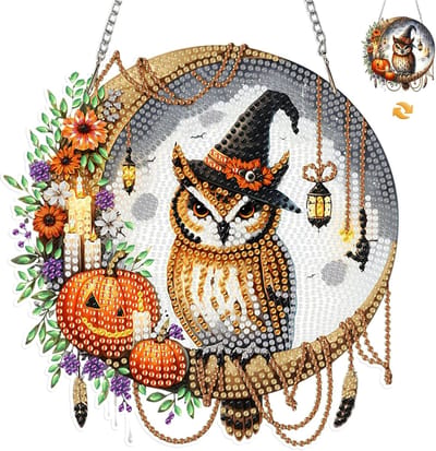 Diamond Painting Hanger Halloween Uil, Complete DIY Knutselset met Diamant Schilderij Ornament, Geschikt voor Volwassenen en Kinderen, Perfect voor Kerstdecoratie