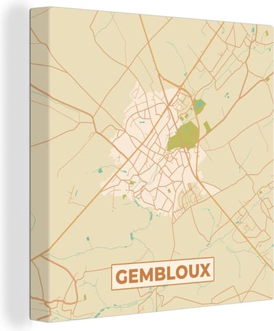 Canvas Schilderij Kaart - Vintage - Gembloux - Stadskaart - Plattegrond - 20x20 cm - Wanddecoratie