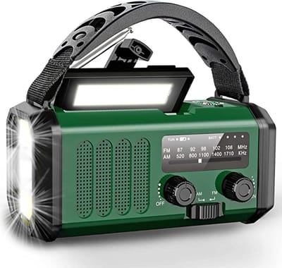 10.000 mAh Noodradio Solar Opwindbaar met SOS-alarmen, Zaklamp, Leeslampen en Telefoonoplader - Draagbare Radio met 10.000 mAh Powerbank Accu voor Rampen